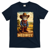 Meowdy Funny Country Side Cat Hat Vintage Cowboy Cat T-Shirt - Navy Blue