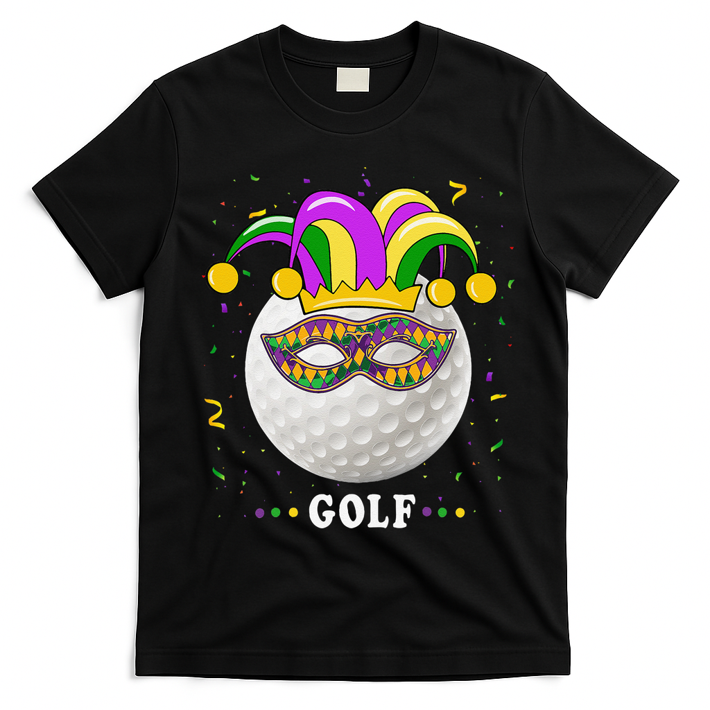 Mardi Gras Golf Costume Mardi Gras Jester Hat Golf Lover T-Shirt - Black