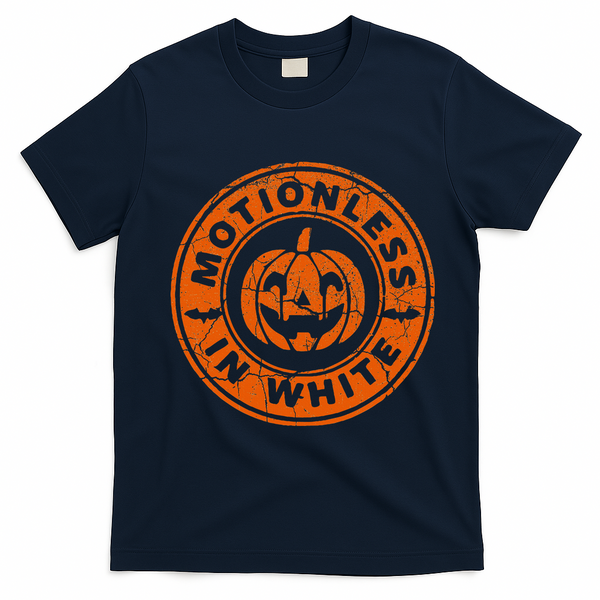 Motionlesses In White Pumpkin Scary Halloween Vintage T-Shirt - Navy Blue