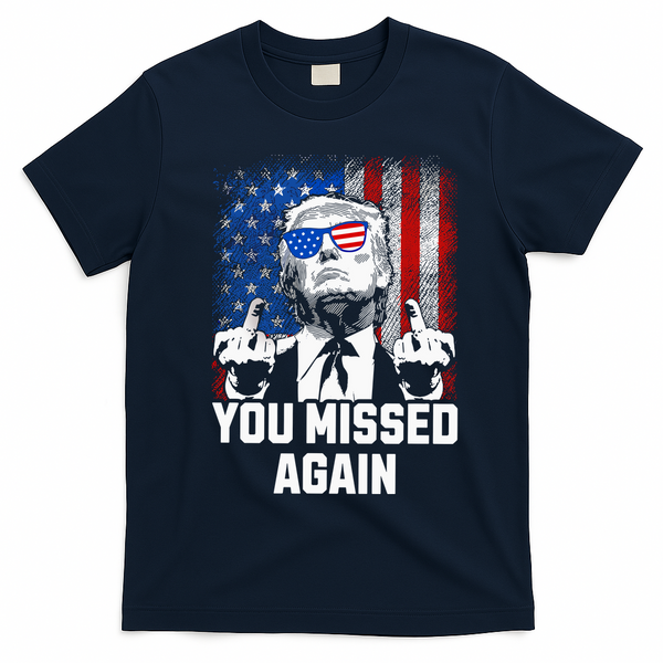 Missed Me Again Trump Golfing Second Assassination Attempt T-Shirt - Navy Blue
