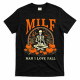 MILF Man I Love Fall Funny Skeleton Pumpkin Halloween T-Shirt - Black