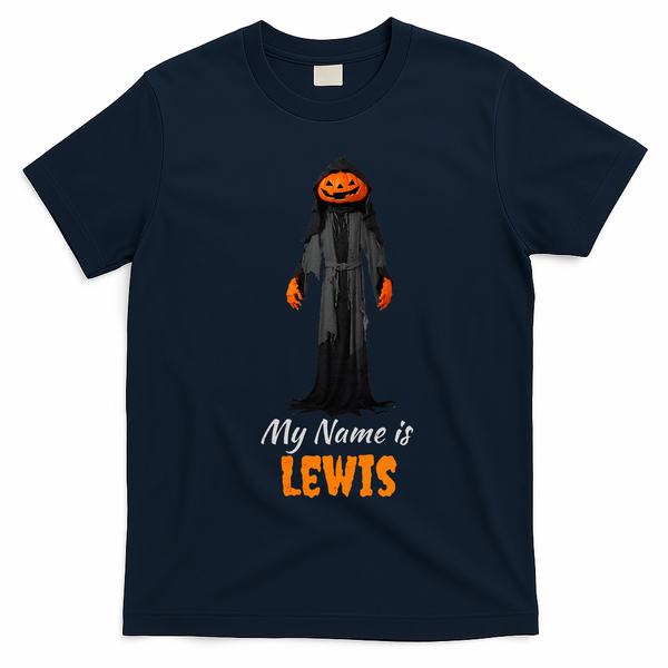 My Name Is Lewis Jack O Lantern Pumpkin Man T-Shirt - Navy Blue