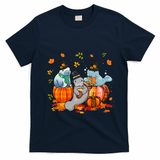 Manatee Pumpkin Leopard Buffalo Plaid Fall Thanksgiving T-Shirt - Navy Blue