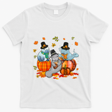 Manatee Pumpkin Leopard Buffalo Plaid Fall Thanksgiving T-Shirt - White