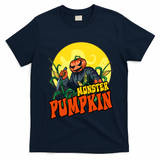 Monster Pumpkin Spooky Halloween T-Shirt - Navy Blue