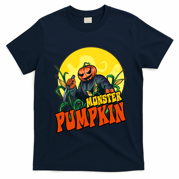 Monster Pumpkin Spooky Halloween T-Shirt - Navy Blue