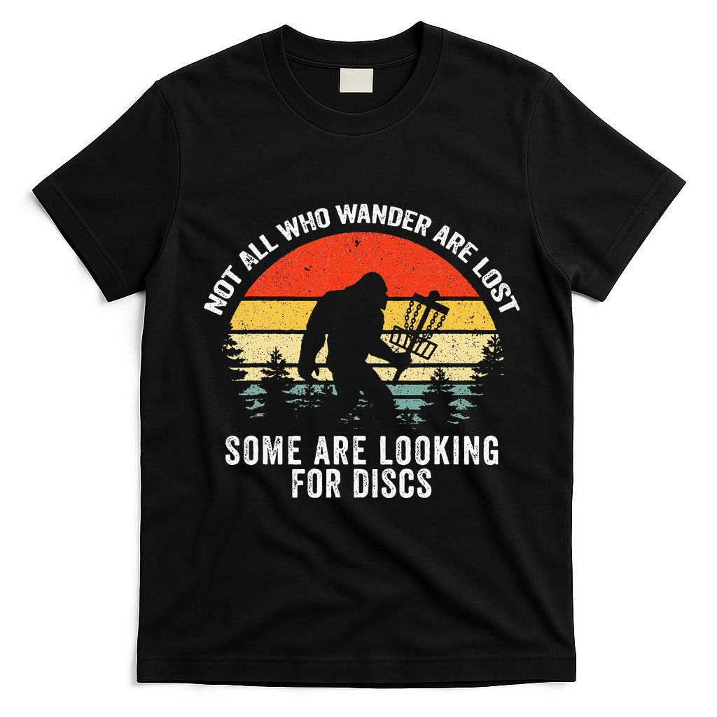 Not All Who Wander Are Lost Disc Golf Bigfoot Christmas T-Shirt - Black