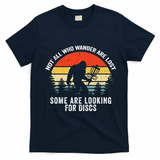 Not All Who Wander Are Lost Disc Golf Bigfoot Christmas T-Shirt - Navy Blue