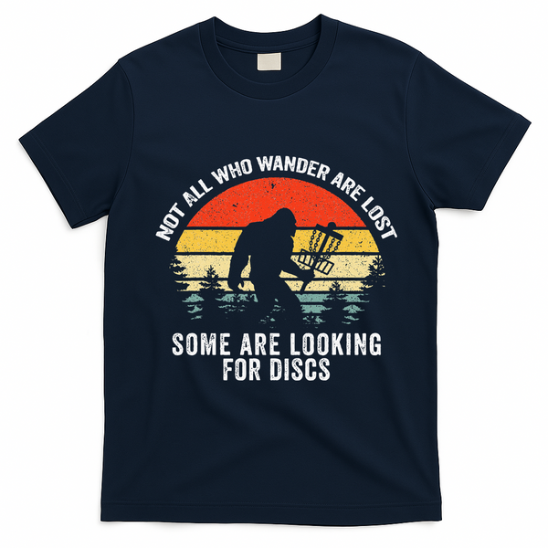 Not All Who Wander Are Lost Disc Golf Bigfoot Christmas T-Shirt - Navy Blue