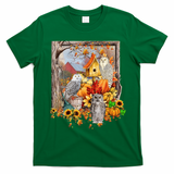 Owls Autumn Tree Leaves Fall Pumpkin T-Shirt - Irish Green
