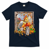 Owls Autumn Tree Leaves Fall Pumpkin T-Shirt - Navy Blue