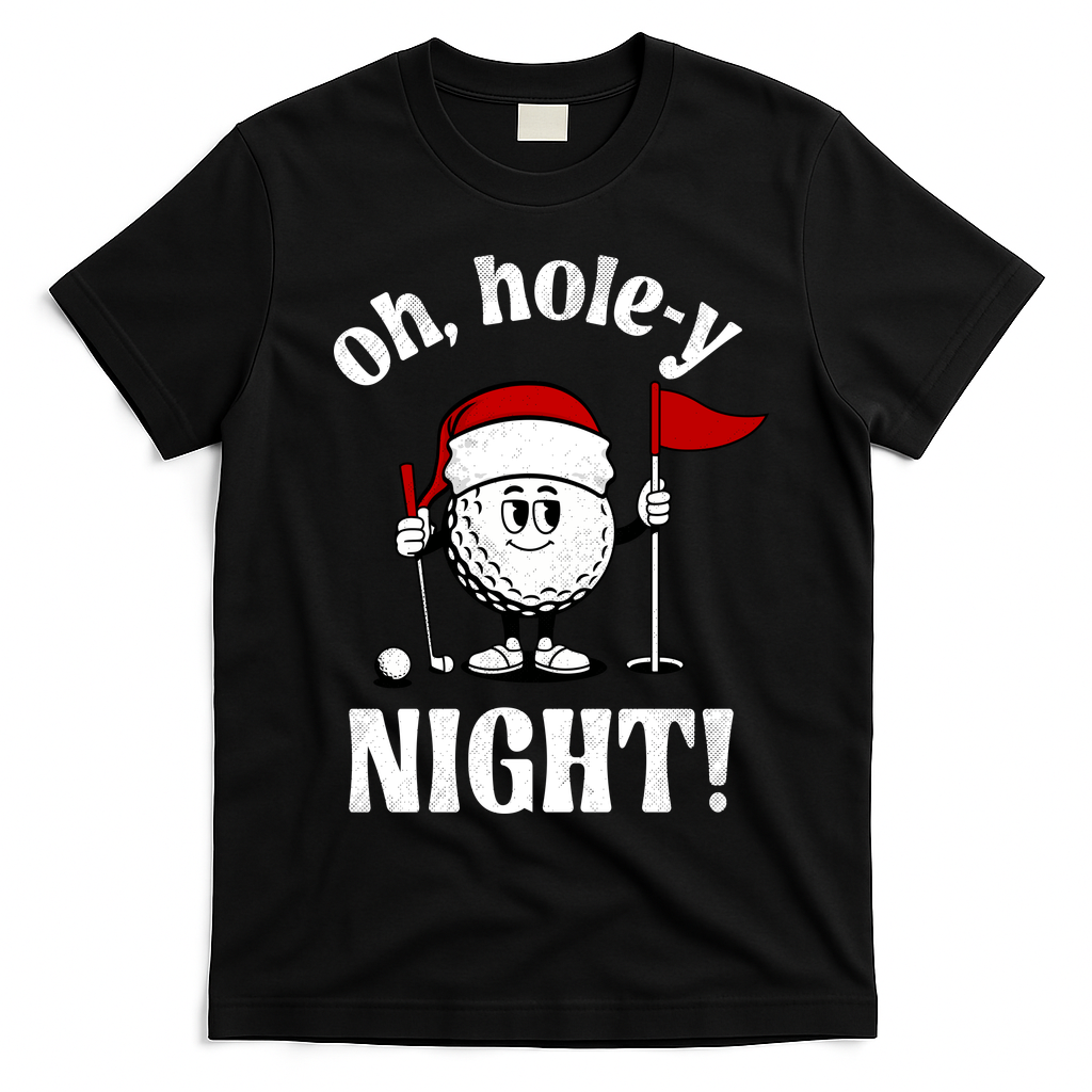 Oh Holey Night Golf Funny Christmas T-Shirt - Black