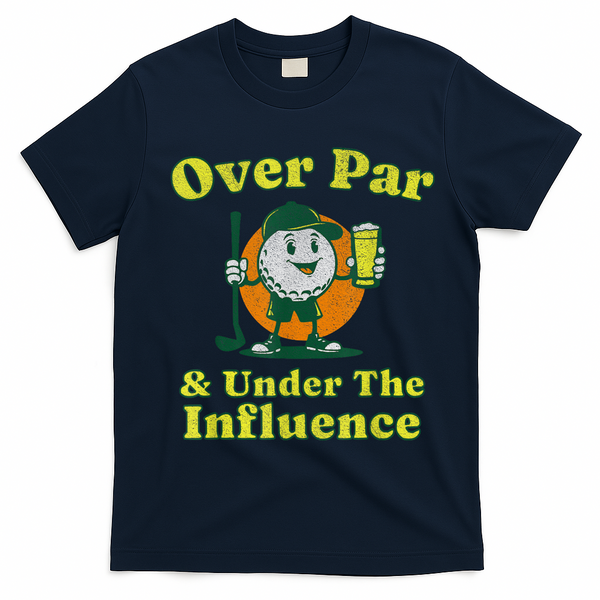 Over Par And Under The Influence Funny Vintage Golf Drinking T-Shirt - Navy Blue