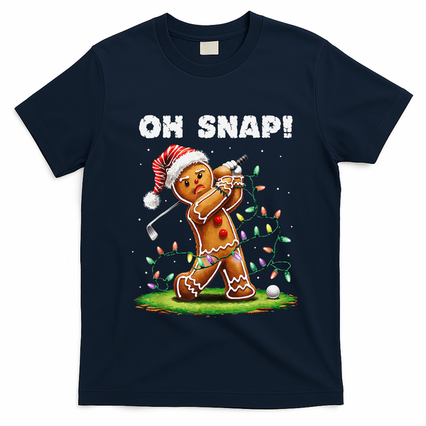 Oh Snap Gingerbreadman Golfer Golf Christmas Golfing T-Shirt - Navy Blue
