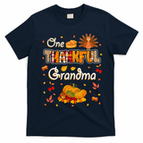 One Thankful Grandma Fall Leaves Autumn Grandma Thanksgiving Gift T-Shirt - Navy Blue