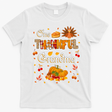 One Thankful Grandma Fall Leaves Autumn Grandma Thanksgiving Gift T-Shirt - White