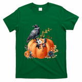 Pretty Autumn Raven Floral Pumpkin Fall Lover T-Shirt - Irish Green