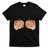 Pumpkin Boobies Skeleton Hands Funnys Funny Halloween Funny T-Shirt - Black