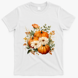 Pumpkin Fall Floral Festive T-Shirt - White