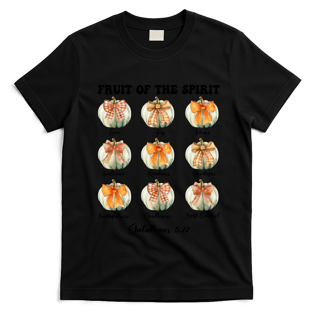 Pumpkin Fruit Of The Spirit Fall Halloween Bible Verse T-Shirt - Black
