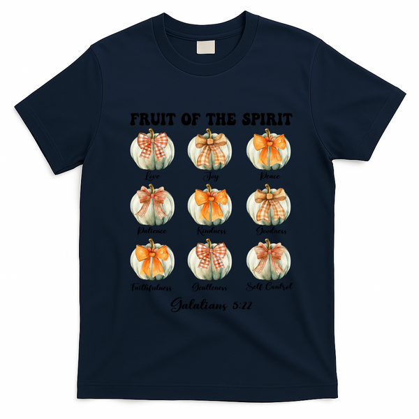 Pumpkin Fruit Of The Spirit Fall Halloween Bible Verse T-Shirt - Navy Blue