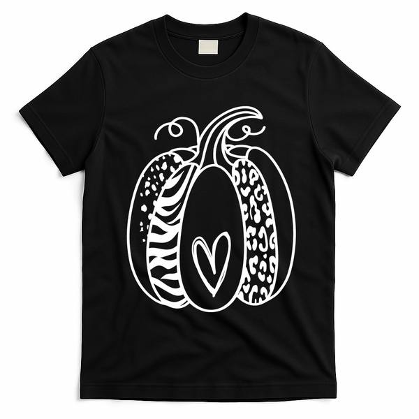 Pumpkin Heart Animal Print Cute T-Shirt - Black