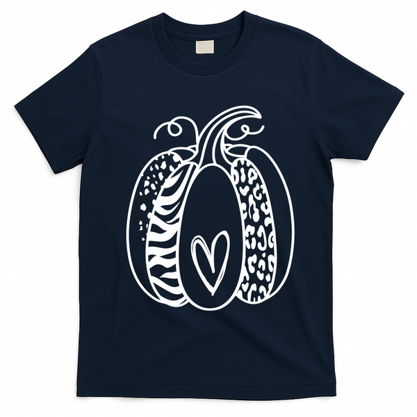 Pumpkin Heart Animal Print Cute T-Shirt - Navy Blue