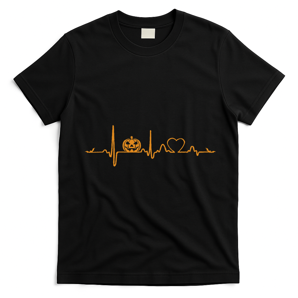 Pumpkin Heartbeat Halloween T-Shirt - Black