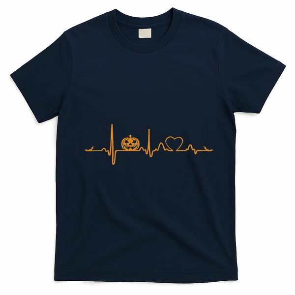 Pumpkin Heartbeat Halloween T-Shirt - Navy Blue