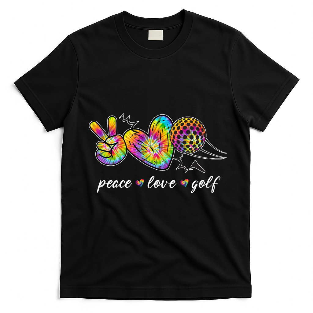 Peace Love Golf Rainbow Gift T-Shirt - Black