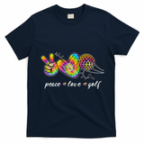 Peace Love Golf Rainbow Gift T-Shirt - Navy Blue