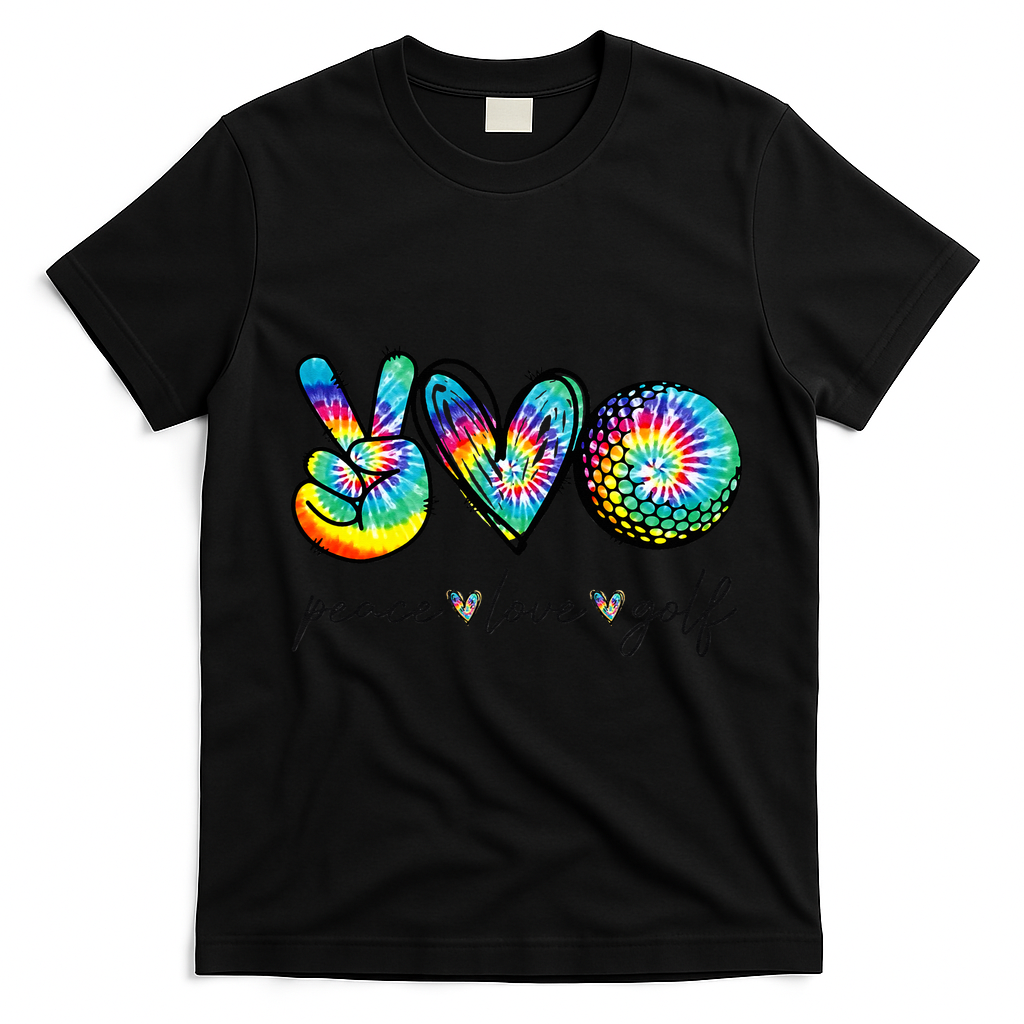 Peace Love Golf Tie Dye Cute Golf Lovers T-Shirt - Black