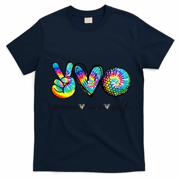 Peace Love Golf Tie Dye Cute Golf Lovers T-Shirt - Navy Blue