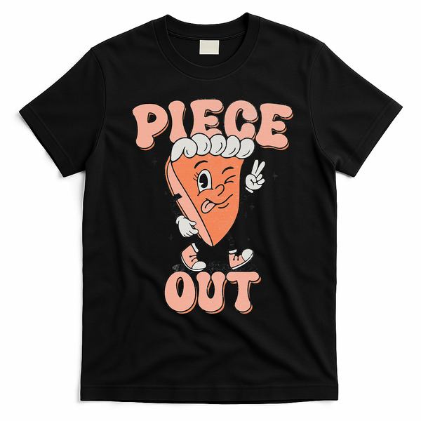 Piece Out Pumpkin Pie Retro Thanksgiving Fall Vibes Groovy T-Shirt - Black