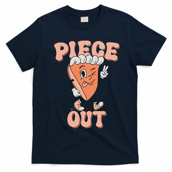 Piece Out Pumpkin Pie Retro Thanksgiving Fall Vibes Groovy T-Shirt - Navy Blue