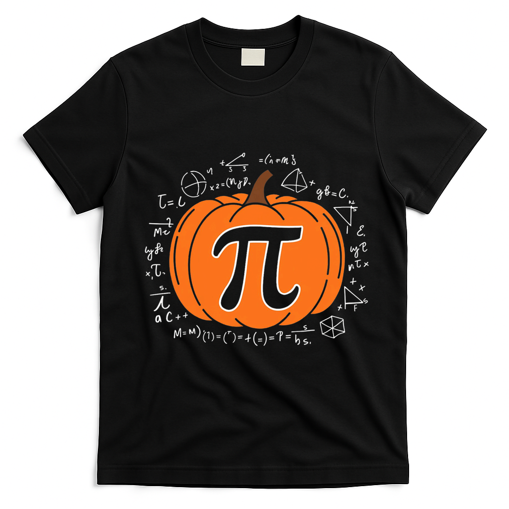 Pumpkin Pi Pie Math Teacher Funny Halloween Thanksgiving T-Shirt - Black