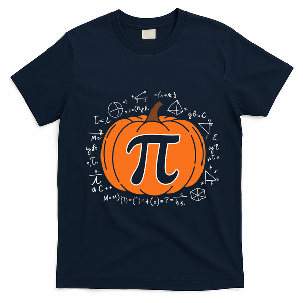 Pumpkin Pi Pie Math Teacher Funny Halloween Thanksgiving T-Shirt - Navy Blue