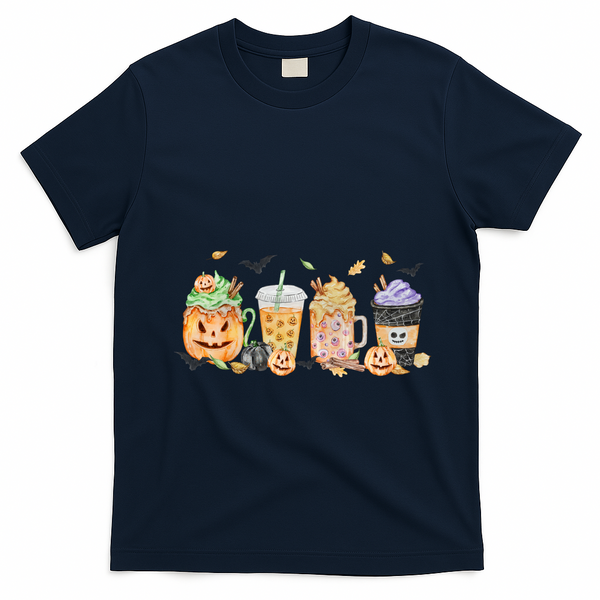Plaid Pumpkin Spice Hello Fall Autumn Thanksgiving T-Shirt - Navy Blue