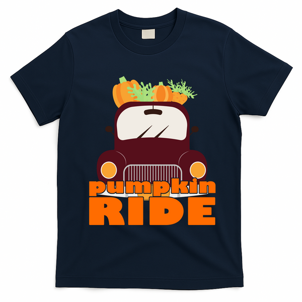 Pumpkin Ride October Fall T-Shirt - Navy Blue