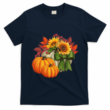 Pumpkin Sunflower Cute Floral Fall Autumn Season T-Shirt - Navy Blue