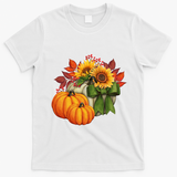 Pumpkin Sunflower Cute Floral Fall Autumn Season T-Shirt - White