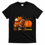 Pumpkin Spice Football Tis The Season Fall Thanksgiving T-Shirt - Black