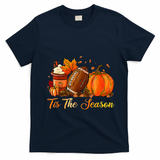 Pumpkin Spice Football Tis The Season Fall Thanksgiving T-Shirt - Navy Blue
