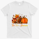 Pumpkin Spice Football Tis The Season Fall Thanksgiving T-Shirt - White
