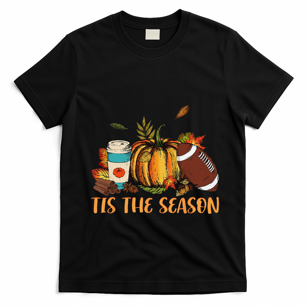 Pumpkin Spice Football Tis The Season Fall Thanksgiving Gift Gift T-Shirt - Black