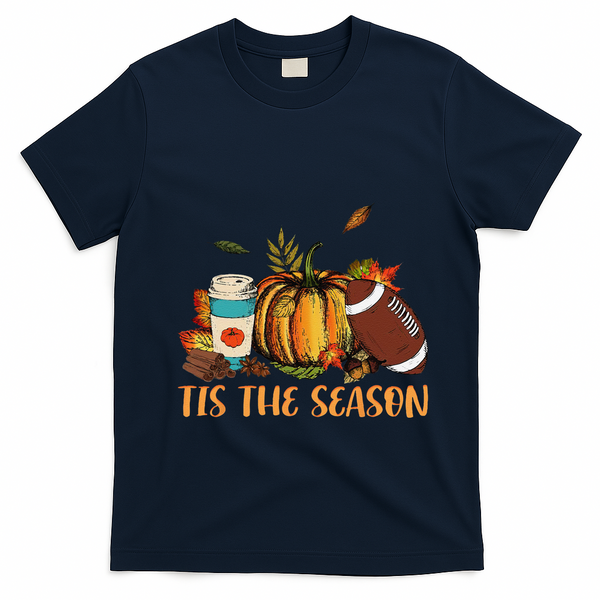 Pumpkin Spice Football Tis The Season Fall Thanksgiving Gift Gift T-Shirt - Navy Blue