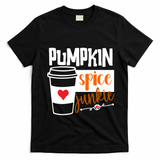 Pumpkin Spice Junkie Coffee Lover Heart T-Shirt - Black