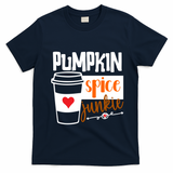 Pumpkin Spice Junkie Coffee Lover Heart T-Shirt - Navy Blue