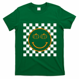 Pumpkin Smiley Retro Checkered T-Shirt - Irish Green