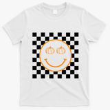 Pumpkin Smiley Retro Checkered T-Shirt - White